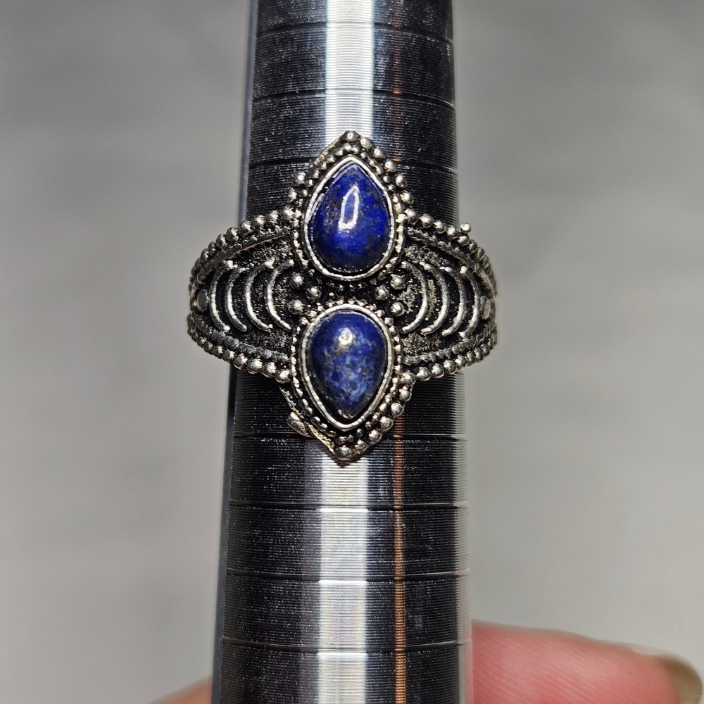 Lapis Lazuli Ring Size 8.5 Blue Sterling Silver .925 Boho Gemstone